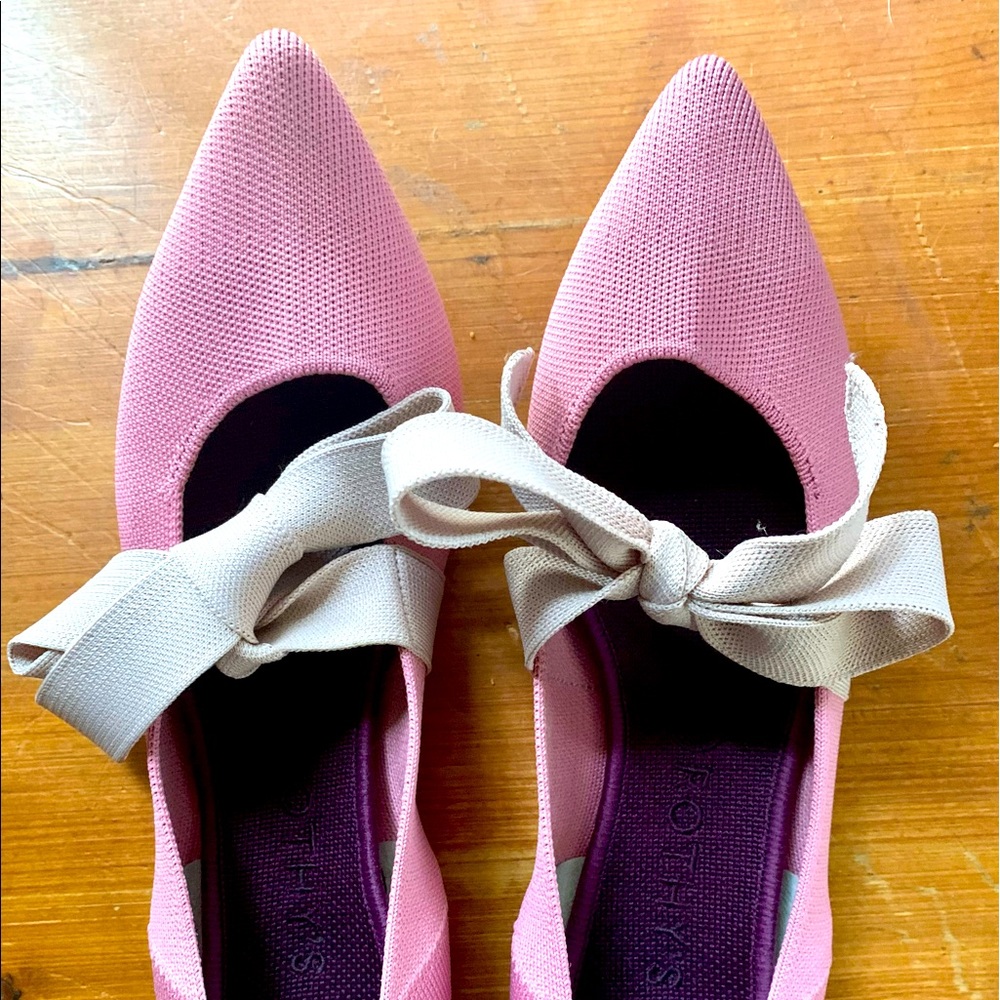 Rothy’s Pale Pink And Bow Flats, Size 11.5